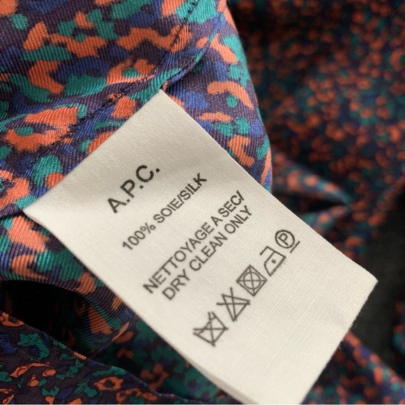 A.P.C. Rue Madame Paris Printed Silk Long Sleeve Shift Dress Size Large - Picture 6 of 6